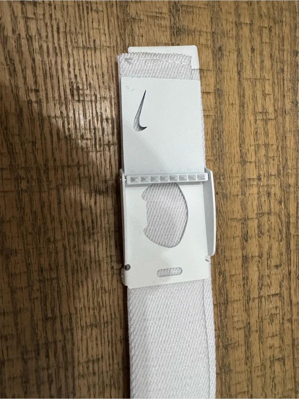 Nike White Webbing Belt with Silver-Tone Buckle and Swoosh
